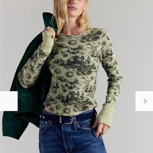 We The Free Olive Patterned Long Sleeve Top